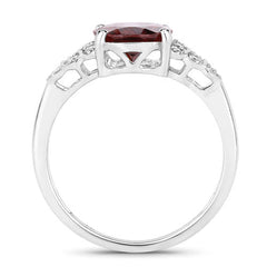 2.87 Carat Genuine Rhodolite and White Diamond 14K White Gold Ring