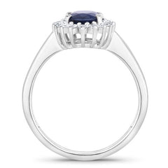 1.73 Carat Genuine Blue Sapphire and White Diamond 14K White Gold Ring