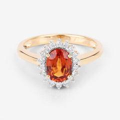 1.87 Carat Genuine Spessartite Garnet and White Diamond 14K Yellow Gold Ring