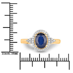 1.70 Carat Genuine Blue Sapphire and White Diamond 14K Yellow Gold Ring