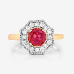 2.01 Carat Genuine Ruby and White Diamond 14K Yellow Gold Ring