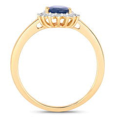 1.11 Carat Genuine Blue Sapphire and White Diamond 10K Yellow Gold Ring