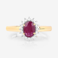 1.01 Carat Genuine Ruby and White Diamond 10K Yellow Gold Ring