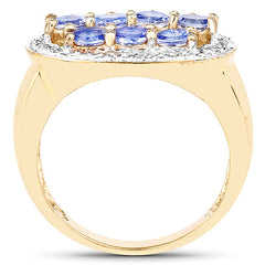 14K Yellow Gold Plated 1.70 Carat Genuine Tanzanite .925 Sterling Silver Ring