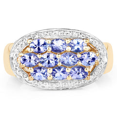 14K Yellow Gold Plated 1.70 Carat Genuine Tanzanite .925 Sterling Silver Ring