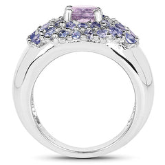 2.43 Carat Genuine Amethyst and Tanzanite .925 Sterling Silver Ring