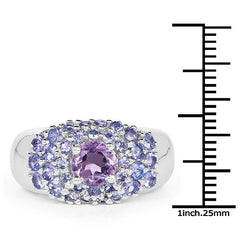 2.43 Carat Genuine Amethyst and Tanzanite .925 Sterling Silver Ring