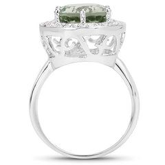 4.94 Carat Genuine Green Amethyst and White Topaz .925 Sterling Silver Ring