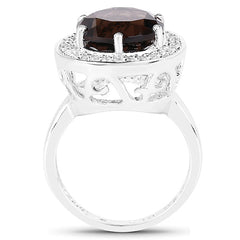 4.52 Carat Genuine Smoky Quartz and White Topaz .925 Sterling Silver Ring