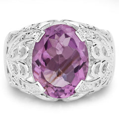 8.24 Carat Genuine Amethyst and White Topaz .925 Sterling Silver Ring