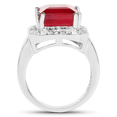 6.36 Carat Glass Filled Ruby and White Topaz .925 Sterling Silver Ring