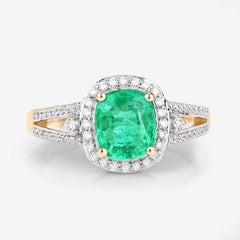 1.65 Carat Genuine Ethiopian Emerald and White Diamond 14K Yellow Gold Ring