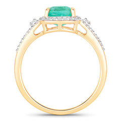 1.65 Carat Genuine Ethiopian Emerald and White Diamond 14K Yellow Gold Ring