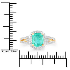 1.65 Carat Genuine Ethiopian Emerald and White Diamond 14K Yellow Gold Ring