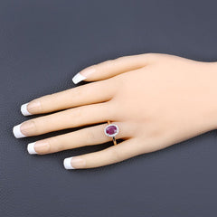 1.59 Carat Genuine Ruby and White Diamond 10K Yellow Gold Ring