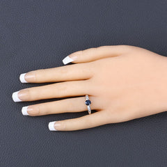 0.89 Carat Genuine Blue Sapphire and White Diamond 10K White Gold Ring