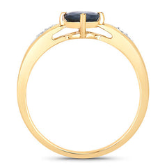 0.89 Carat Genuine Blue Sapphire and White Diamond 10K Yellow Gold Ring