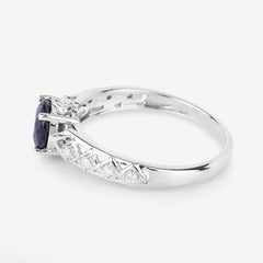 1.13 Carat Genuine Blue Sapphire and White Diamond 10K White Gold Ring