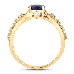 1.13 Carat Genuine Blue Sapphire and White Diamond 10K Yellow Gold Ring