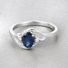 0.98 Carat Genuine Blue Sapphire and White Diamond 10K White Gold Ring