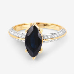 2.39 Carat Genuine Blue Sapphire and White Diamond 10K Yellow Gold Ring