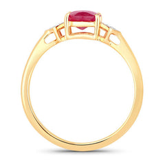 1.22 Carat Genuine Ruby and White Diamond 14K Yellow Gold Ring