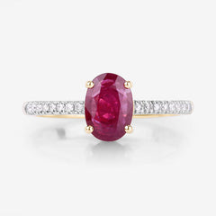1.43 Carat Genuine Ruby and White Diamond 14K Yellow Gold Ring