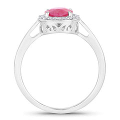1.83 Carat Genuine Ruby and White Diamond 14K White Gold Ring
