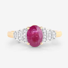 1.52 Carat Genuine Ruby and White Diamond 14K Yellow Gold Ring