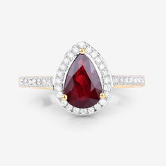 1.25 Carat Genuine Ruby and White Diamond 14K Yellow Gold Ring