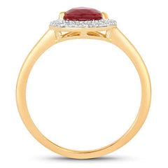 1.38 Carat Genuine Ruby and White Diamond 14K Yellow Gold Ring