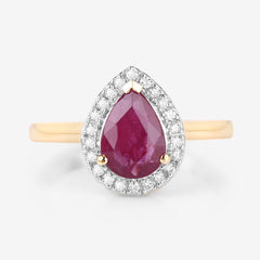 1.38 Carat Genuine Ruby and White Diamond 14K Yellow Gold Ring