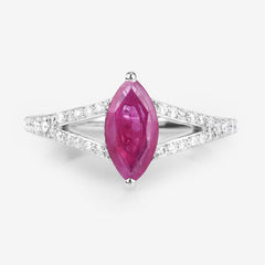 1.58 Carat Genuine Ruby and White Diamond 14K White Gold Ring