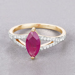 1.58 Carat Genuine Ruby and White Diamond 14K Yellow Gold Ring