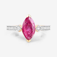 1.01 Carat Genuine Ruby and White Diamond 14K Yellow Gold Ring