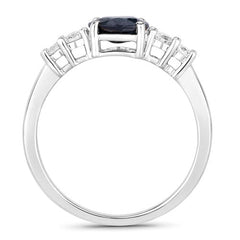 1.38 Carat Genuine Blue Sapphire and White Diamond 14K White Gold Ring