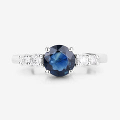 1.38 Carat Genuine Blue Sapphire and White Diamond 14K White Gold Ring