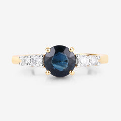 1.38 Carat Genuine Blue Sapphire and White Diamond 14K Yellow Gold Ring