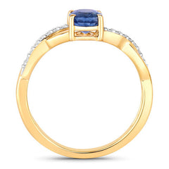1.04 Carat Genuine Blue Sapphire and White Diamond 14K Yellow Gold Ring