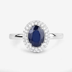 1.84 Carat Genuine Blue Sapphire and White Diamond 14K White Gold Ring