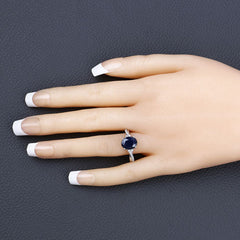 3.28 Carat Genuine Blue Sapphire and White Diamond 14K White Gold Ring