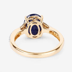 3.28 Carat Genuine Blue Sapphire and White Diamond 14K Yellow Gold Ring