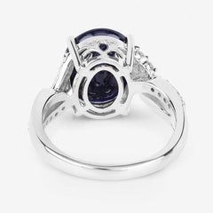 6.54 Carat Genuine Blue Sapphire and White Diamond 14K White Gold Ring