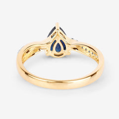 1.17 Carat Genuine Blue Sapphire and White Diamond 14K Yellow Gold Ring