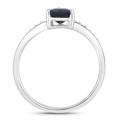 0.89 Carat Genuine Blue Sapphire and White Diamond 14K White Gold Ring