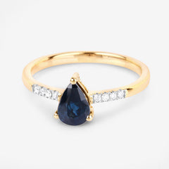 0.86 Carat Genuine Blue Sapphire and White Diamond 14K Yellow Gold Ring