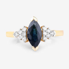 1.47 Carat Genuine Blue Sapphire and White Diamond 14K Yellow Gold Ring