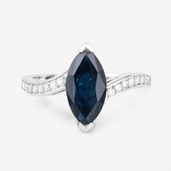 2.26 Carat Genuine Blue Sapphire and White Diamond 14K White Gold Ring