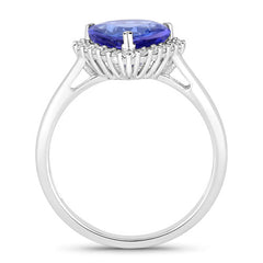 2.60 Carat Genuine Tanzanite and White Diamond 14K White Gold Ring