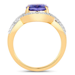 3.56 Carat Genuine Tanzanite and White Diamond 14K Yellow Gold Ring